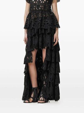 Allsaints Cavarly Tiered Ruffle Maxi Skirt Black Size 0 NWT